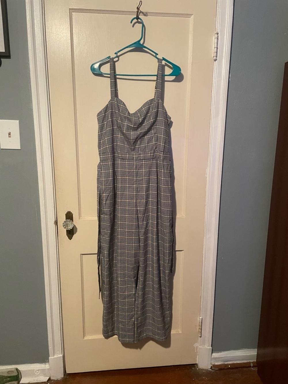 Abercrombie & Fitch Gray Plaid Wide-Leg Jumpsuit in XL